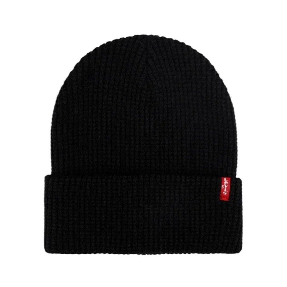 NWT Levi's Men's Black Waffle Beanie & Woven Buffalo Black Gray‎ Plaid Scarf Set